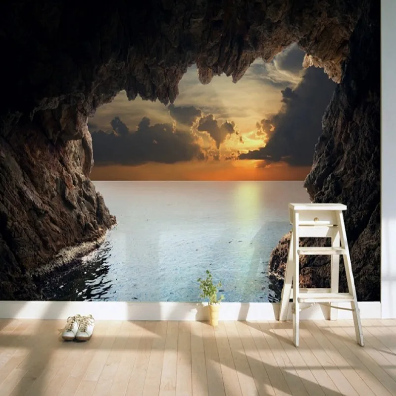 

Beibehang Custom Cave Ocean View Scenery Lanscape 3d Large Mural Wallpaper for TV Sofa Background 3d Photo Murals wallpaper