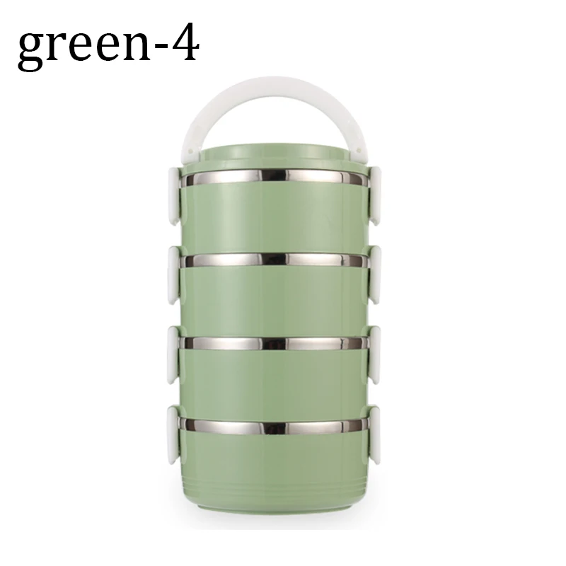 Green-4 Bento Box для сохранения тепла 304 из нержавеющей стали, Ланч-бокс для детей, портативный контейнер для еды для пикника, школы, взрослых, бизнеса - Цвет: Green-4