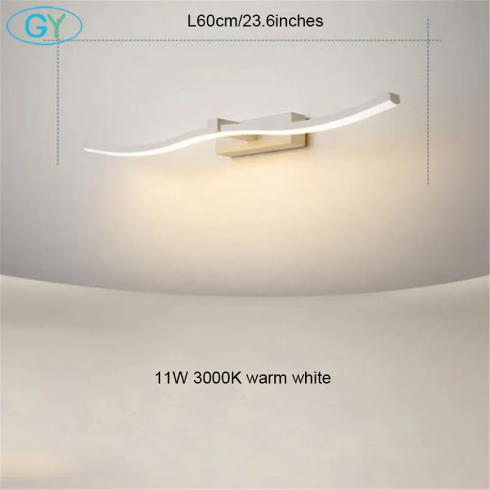 white L60cm warm Дуги волны светодиодный свет зеркала, L40cm L60cm L80cm L100cm черный белый ванная комната спальня амбициозное освещение, miroir lumineux - Испускаемый цвет: white L60cm warm
