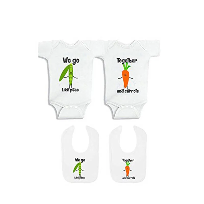 

YSCULBUTOL Baby Bodysuits For Unisex Boys Girls White Twin Short Sleeve Clothes Baby Shower Gift peas and carrots 0~12m