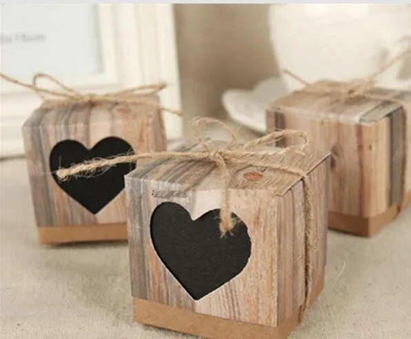 

1000pcs Wedding Love Rustic Kraft Candy Box with Burlap Jute Shabby Chic Vintage Twine Wedding Gift Favor Boxes