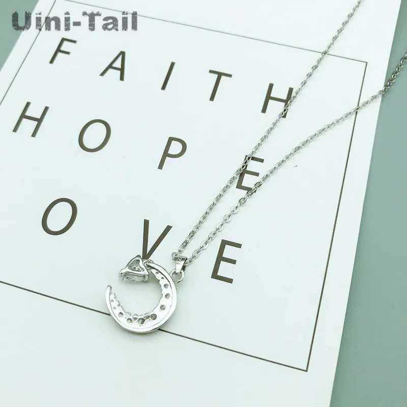 

Uini-Tail hot new 925 sterling silver Korean simple moon heart-shaped micro-inlaid necklace female fashion tide flowing sweet