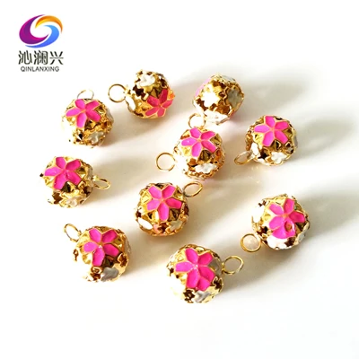 Rose red 10pcs 14 мм 10 шт./упак. Золотой основа цветные полые маленькие Колокольчики "сделай сам" праздничные аксессуары - Цвет: Rose red 10pcs