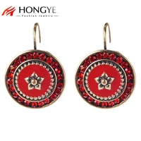 huimei 2022 vintage red enamel earrings pendant red rhinestone classic ethnic clip earrings womens statement bijoux