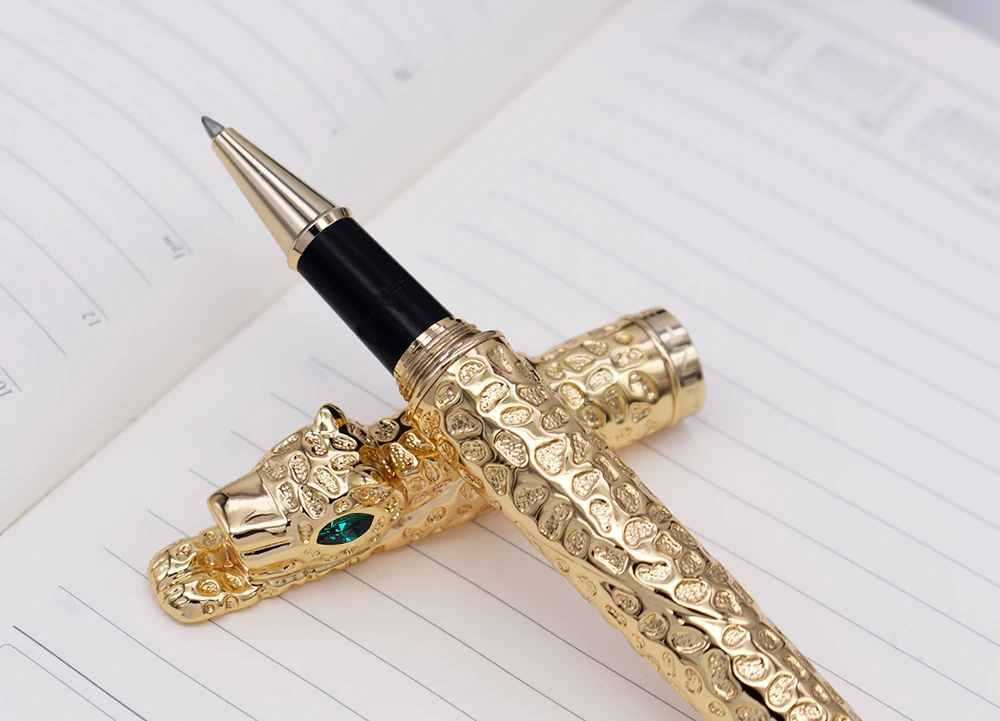 Новинка Jinhao Cheetah полностью Металлическая золотистая Ручка-роллер Роскошная Изысканная Расширенная ручка для письма в подарок для бизнес-офиса