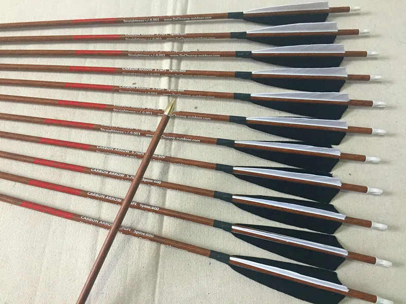 Стрельба из лука углерода стрелка дерево кожи вал Spine500/600 с 5 &quotоперение индейки