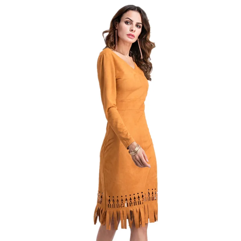 Европейских и американских v-образным вырезом платье Для женщин с длинными