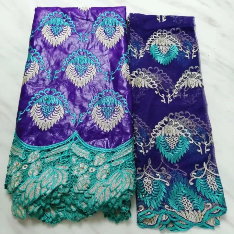 5yards+2yards african bazin riche getzner fabric latest beads lace nigerian fabrics ff16331 | Дом и сад