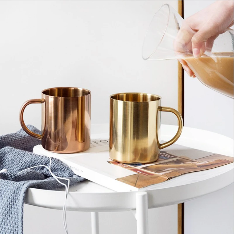 

Home Decoration Stainless Steel Mug Cup Copper Plated Milk Tea Cup Golden Mug 400ML