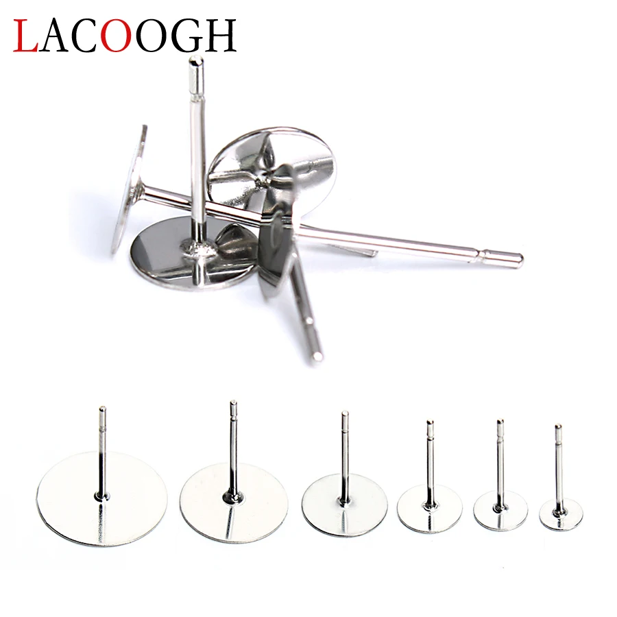 

100pcs/lot Stainless Steel Blank Post Earring Studs Pins Silver Color Flat Round Tray Base 3mm 5mm 6mm 8mm Ear Jewelry Findings