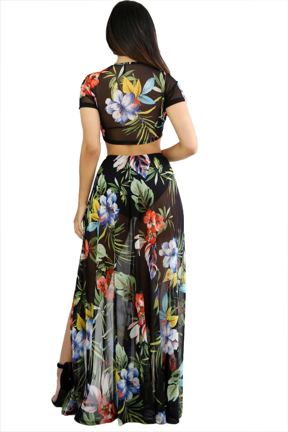Летнее Сетчатое платье с цветочным принтом комплект из 2 предметов Vestidos Estampado