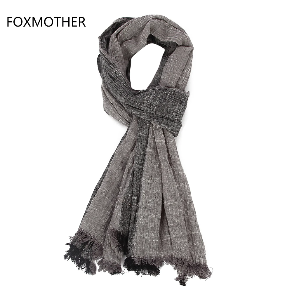 FOXMOTHER роскошный брендовый Модный осенне-зимний мягкий серый хаки лоскутный хлопковый шарф с бахромой для мужчин