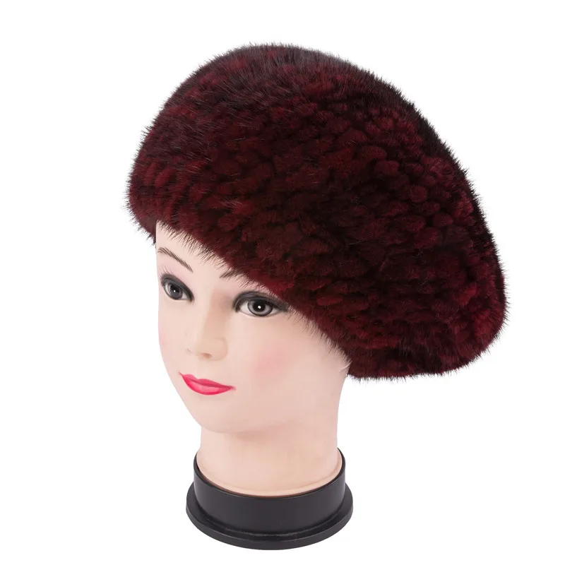 2020 real natural mink fur knitted fur hats high quality european Russia style mink fur caps beret hats warm spring hats