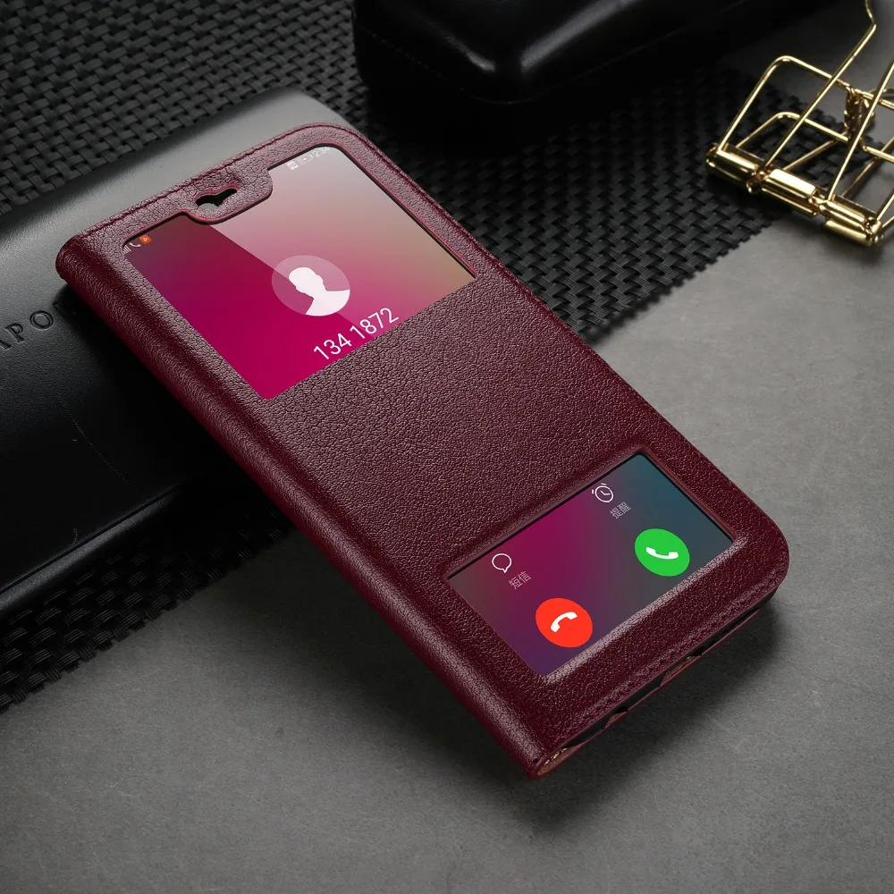 Чехол из натуральной кожи для Huawei P20 Lite раскладной Магнитный чехол телефона с