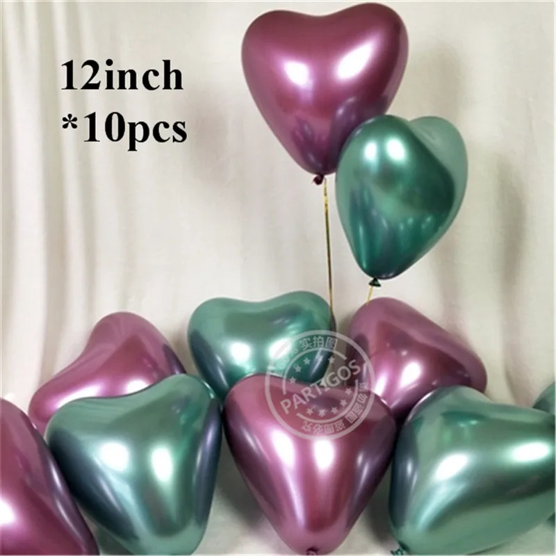 mixed purple green 10 дюймов 10 шт хромированные шары сердце шары металлические латексные гелиевые шары Globos День Рождения декорации на свадьбу, вечеринку украшения - Цвет: mixed purple green