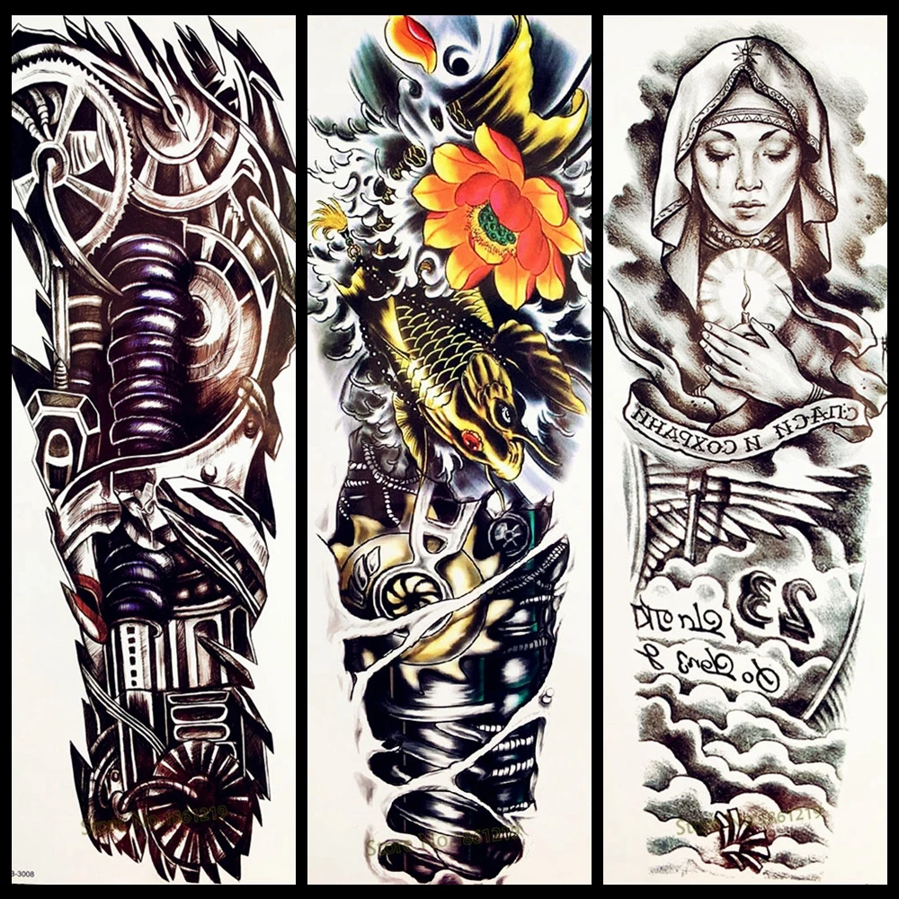 

25 Style Big Flower Arm Temporary Tattoo Sticker Women Men Body Art Fake Flash Water Transfer Tattoo Sleeve Shoulder Fish Design