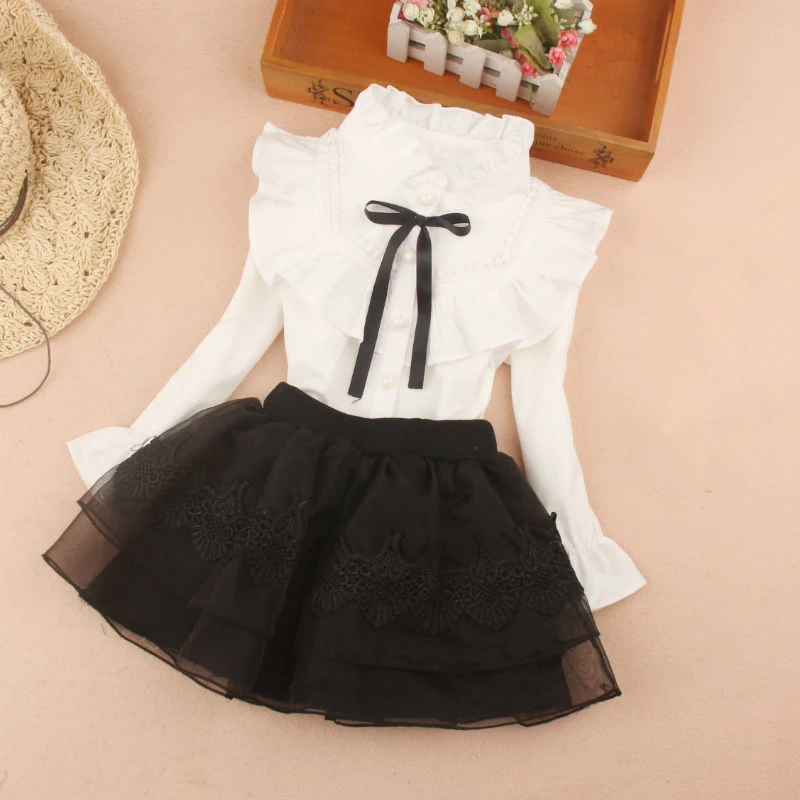 Блузка для девочек осень 2019 детская одежда белая блузка с оборками школьниц