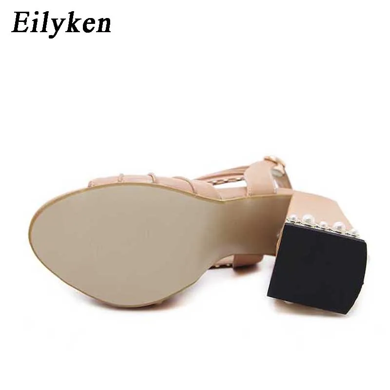 Eilyken; Модные женские босоножки с заклепками; прозрачные туфли-лодочки на ремешке с пряжкой; женские сандалии в римском стиле; Цвет абрикосовый, черный