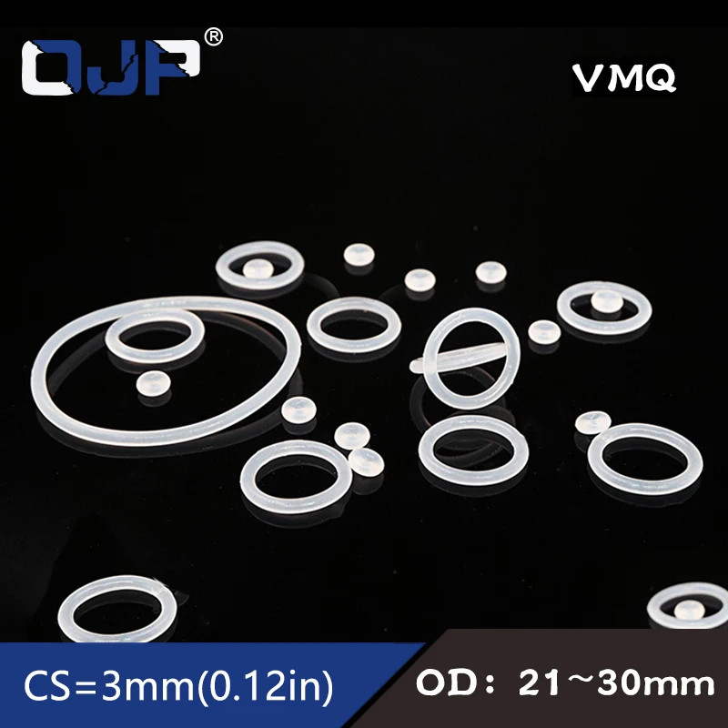 

5PCS/lot White Silicon Ring Silicone/VMQ O ring OD21/22/23/24/25/26/27/28/29/30*3mm Rubber O Ring Seal Waterproof Gaskets Washer
