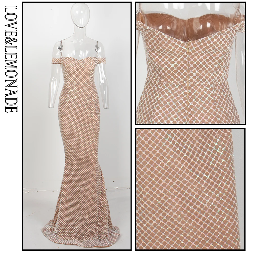 Женское длинное платье Love & Lemonade из бусин с открытой спиной LM81343 2WHITE|Женские