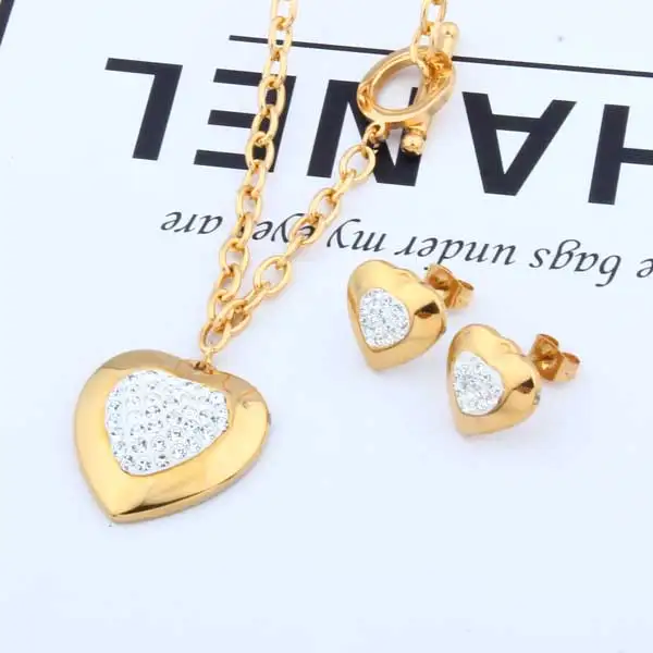 Gold color OUFEI ювелирные изделия из нержавеющей стали ожерелье в виде сердца браслет набор женщина Vogue ювелирные аксессуары оптом много - Окраска металла: Gold color