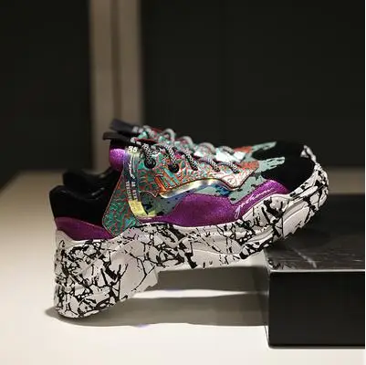 Purple Prova Perfetto; коллекция года; женские кроссовки; трендовая обувь для папы на массивном каблуке; обувь на платформе со шнуровкой; Новые камуфляжные кроссовки; Chaussures - Цвет: Purple