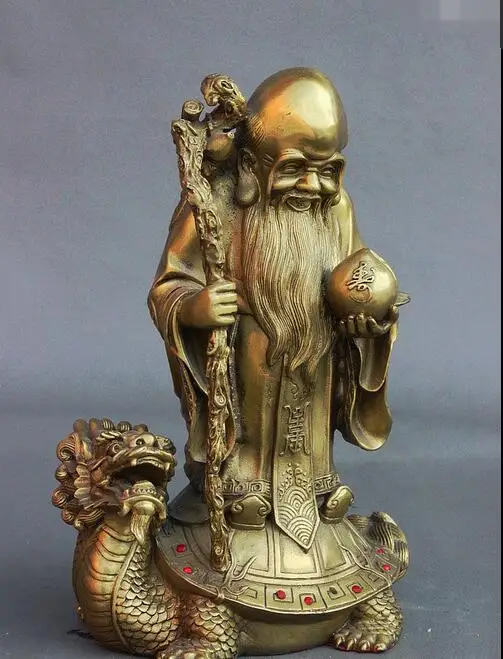 Быстрая 10 Народных Китай Латунь Стенд Дракон Черепаха Долголетия Шоу Бог Персик