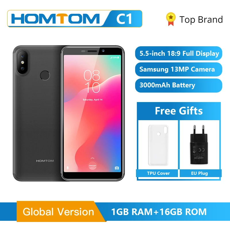 Оригинальный HOMTOM C1 1 ГБ ОЗУ 16 Гб ПЗУ четырехъядерный мобильный телефон 5 дюймов 18:9
