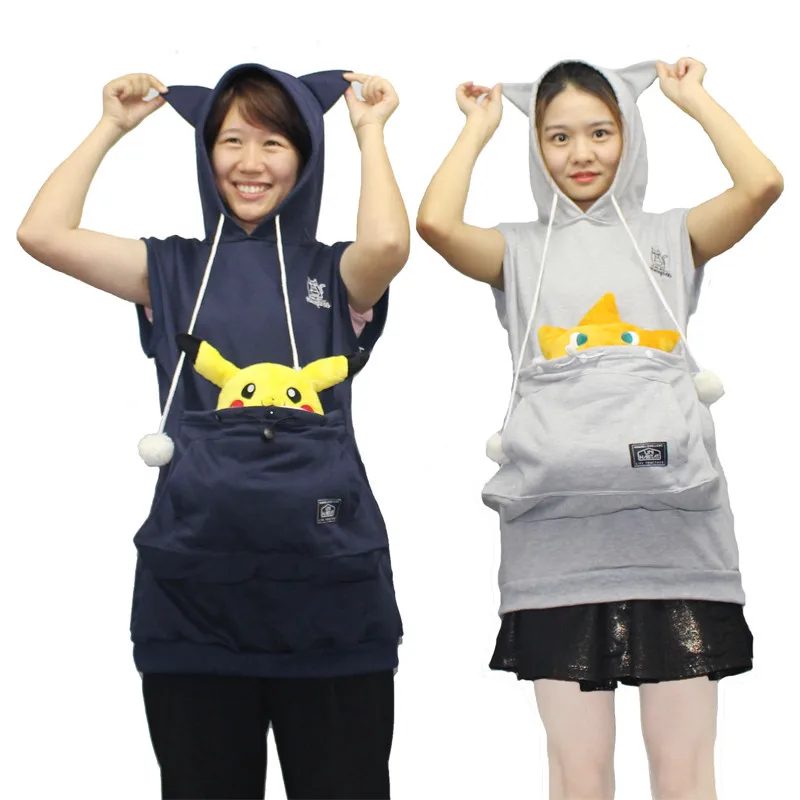 Mewgaroo Nyangaroo Кошка Собака Толстовка без рукавов кенгуру пуловеры с ушками Moleton Feminino