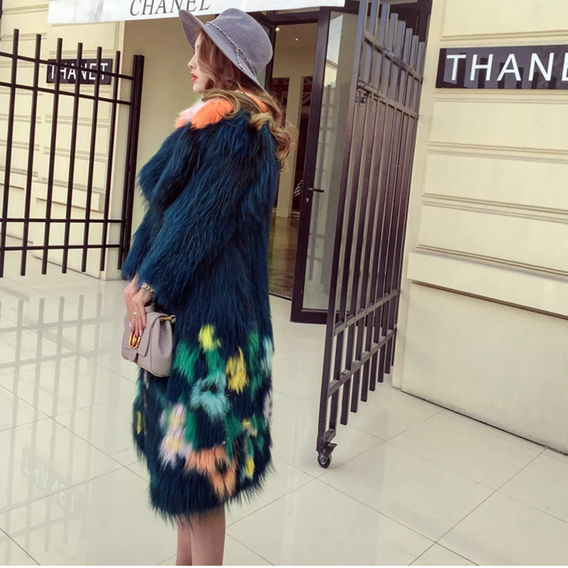 LVCHI New fashion 2019 Stylish Knitted fur coat Natural Fox fur clothes for women 3D floral design Thick warm fur coat fox long