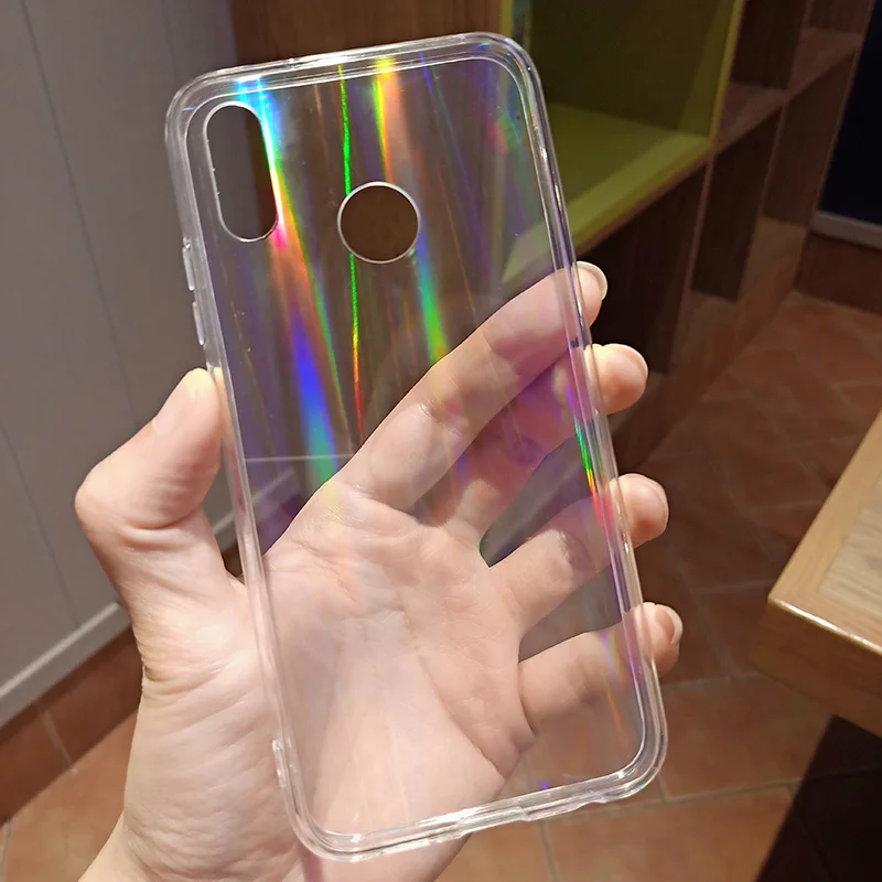 Transparent Gradient Rainbow Laser Holographic Case for Huawei P20 Lite P20 P30 Pro Transparent Clear Soft Capa Funda Light reflections Hull - Цвет: Transparent