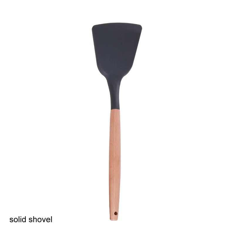 solid shovel Силиконовые кухонные инструменты Наборы для приготовления пищи суповая ложка лопатка антипригарная лопата с деревянной ручкой специальная термостойкая конструкция - Цвет: solid shovel