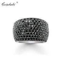 cocktail rings black cz pave wide 925 sterling silver gift for women men europe style rebel 2018 ring fashion jewelry