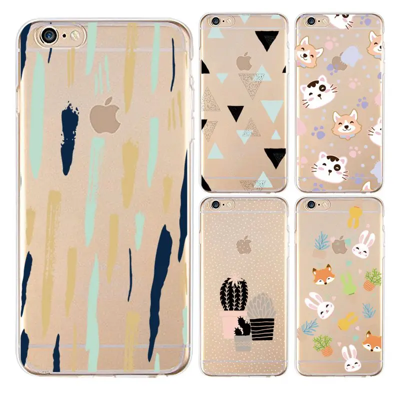 Cactus Soft Clear TPU Phone Case For iPhone 4/4s 5 5s 6 6plus 7 8plus x Silicone Fox Cat Printed Cover Free Shipping | Мобильные