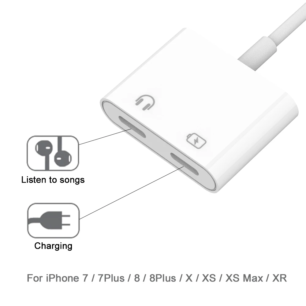 Ahowie 3 5 мм адаптер для наушников Iphone 8 8Plu 7 Plus X XR 6 S XS MAX Splitter 2 в 1 Aux разъем Adaptateur