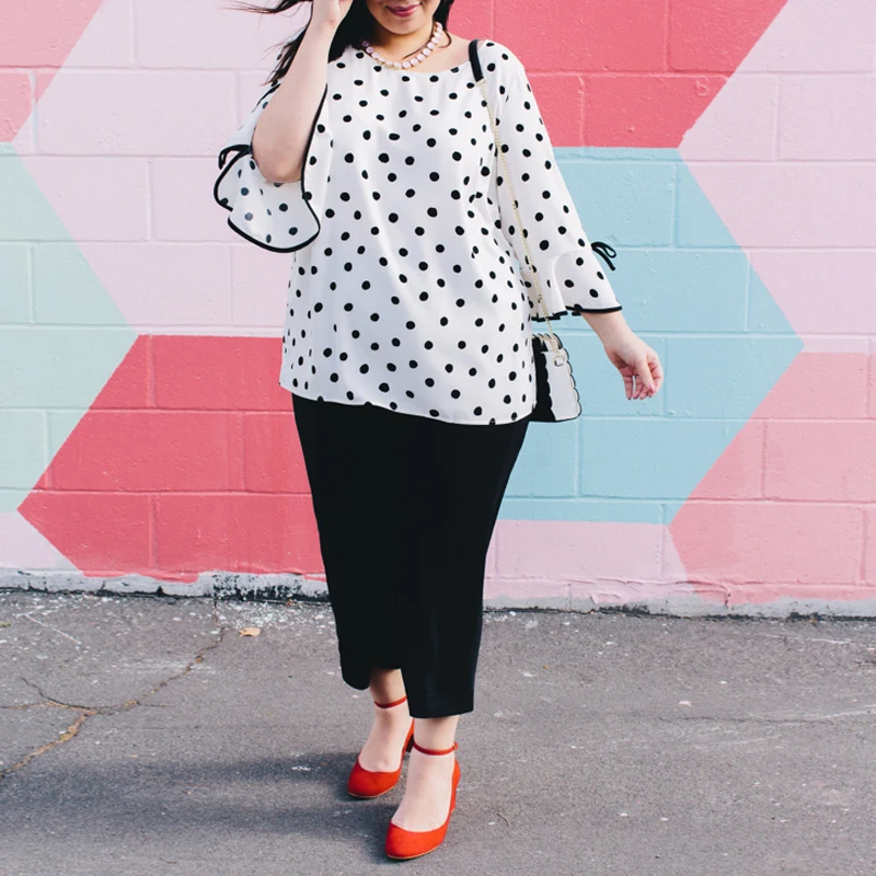 VONDA Women Blouses Summer Pregnant Flare Sleeve Blusas Shirts Casual Loose Polka Dot Print Elegant Maternity Clothes Tops