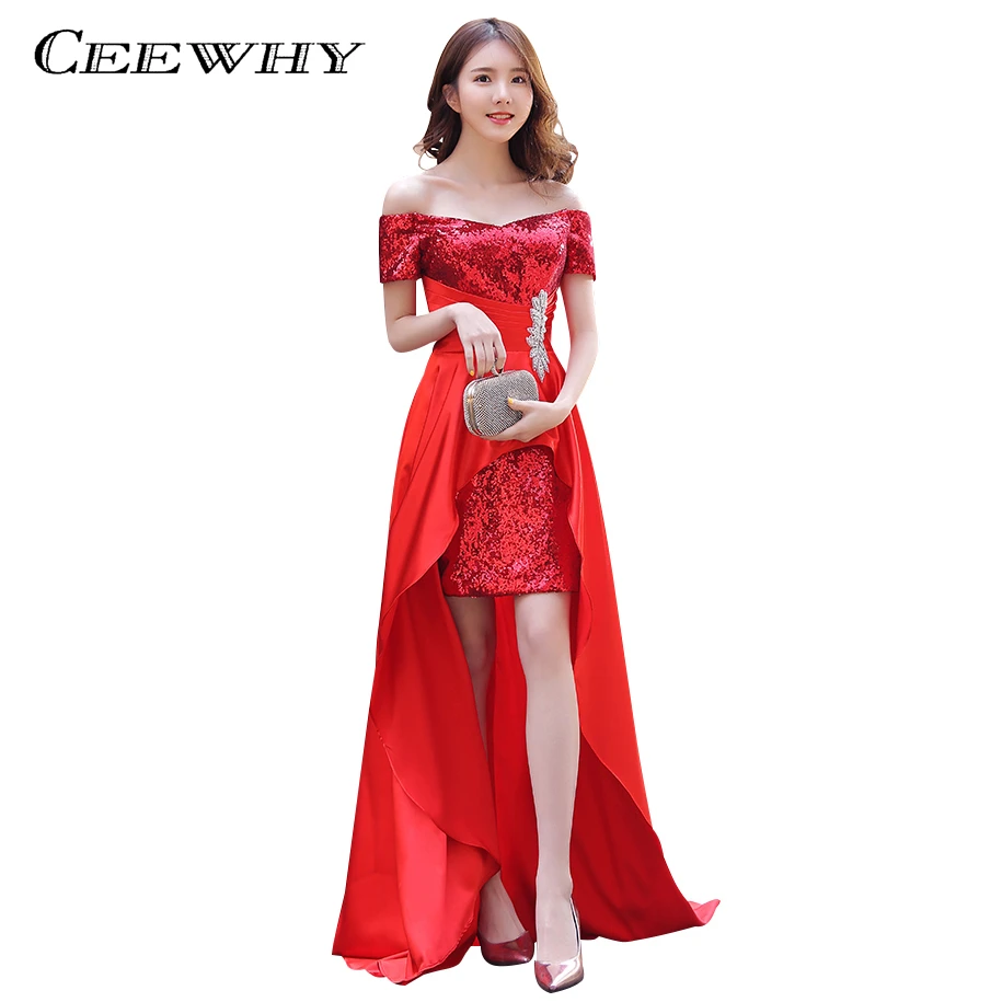 CEEWHY/Вечерние платья с блестками и кристаллами; Abendkleider Vestido de Noiva; асимметричные вечерние платья со шлейфом