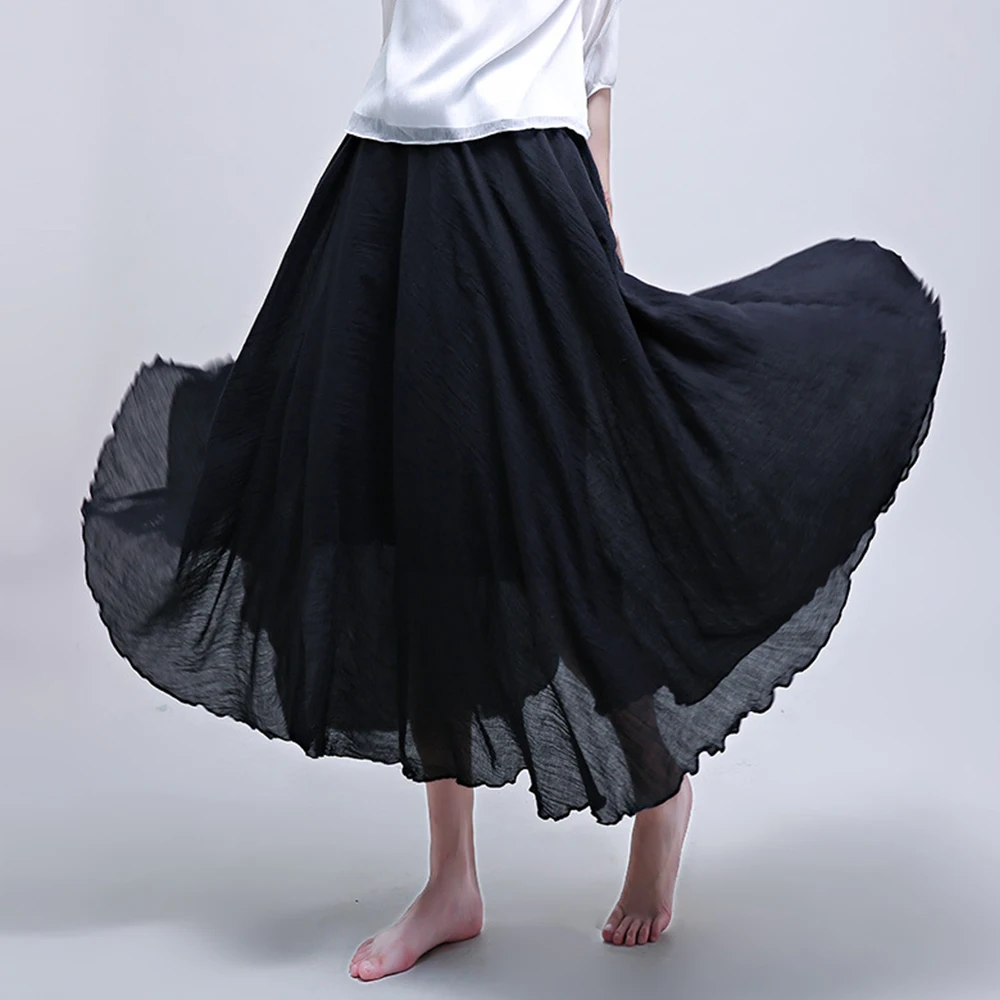 Женские льняные хлопковые длинные юбки повседневные плиссированные макси-юбки с