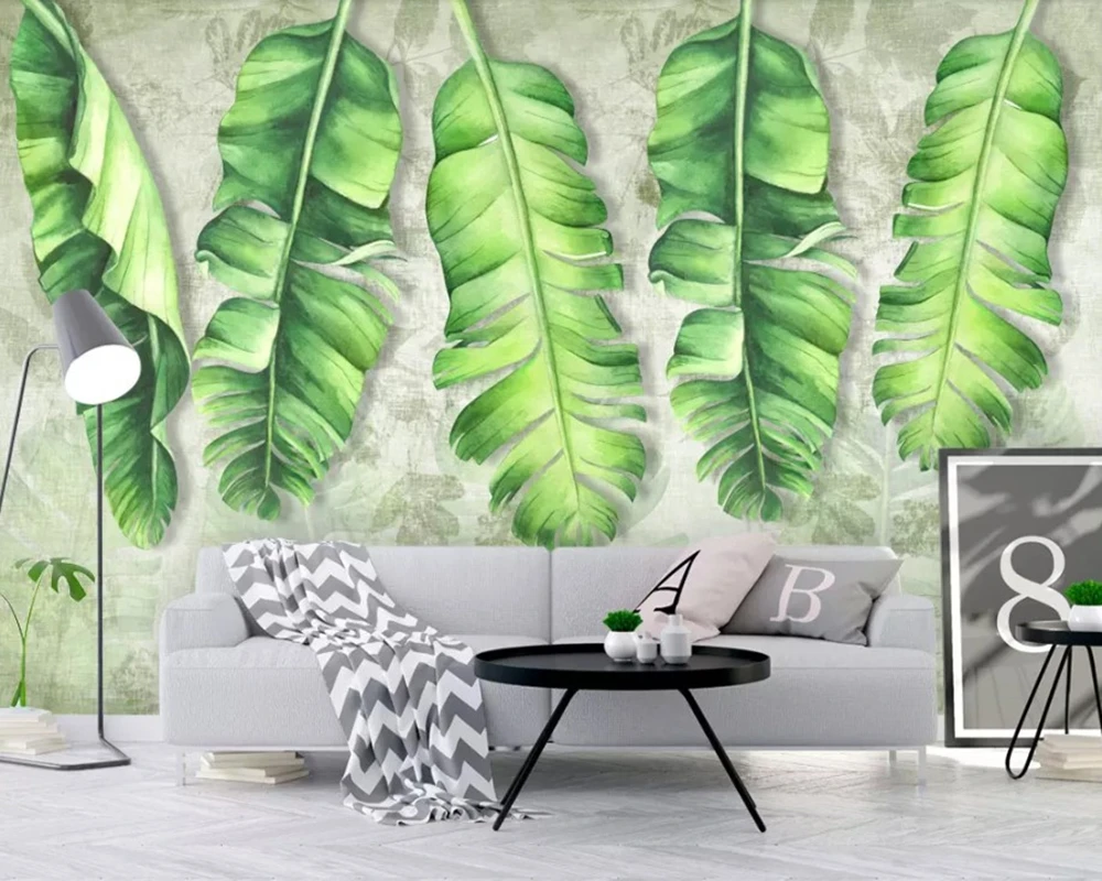 

Nordic fresh modern rainforest banana leaf 3d wallpaper,living room bedroom TV sofa wall bedroom restaurant cafe bar mural