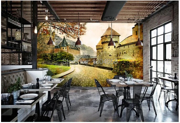 Настенные 3D обои на заказ в стиле ретро европейские здания Париже кофейная зала