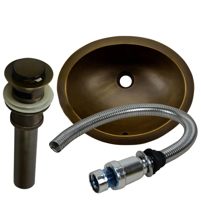 Овальный медный умывальник под столешницей Европейский античный бронзовый