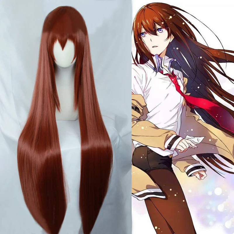 Парик Steins Gate Makise Kurisu Christina 100 см длинные прямые каштановые термостойкие