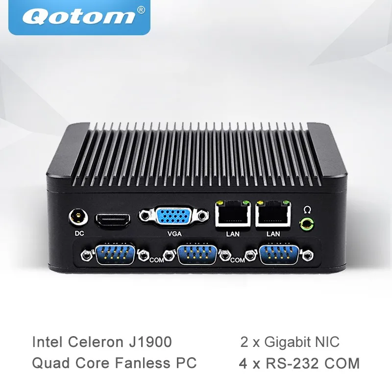 Qotom Mini PC with Celeron J1900 Quad Core 2 Gigabit NIC LAN Ports Fanless Micro Computer Q190P