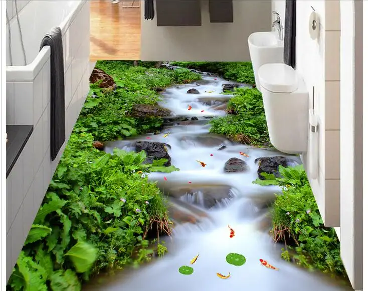 

Custom photo 3d flooring mural self - adhesion wall sticker 3 d mountain streams rivers falls painting 3d room murals wallpaper