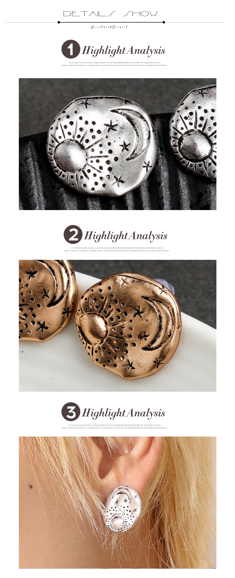 Миниатюрные серьги-гвоздики для женщин Солнце Луна, звезды, солнце винтажные круглые серьги богемная текстура серьга в стиле «минимализм» ювелирные изделия