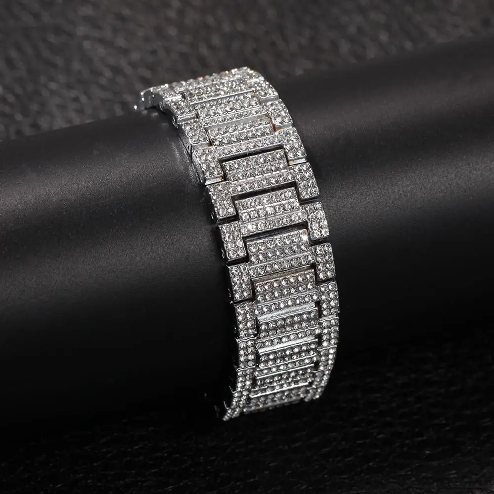 2019 мужской сверкающий браслет в стиле хип хоп стразы с закрепкой