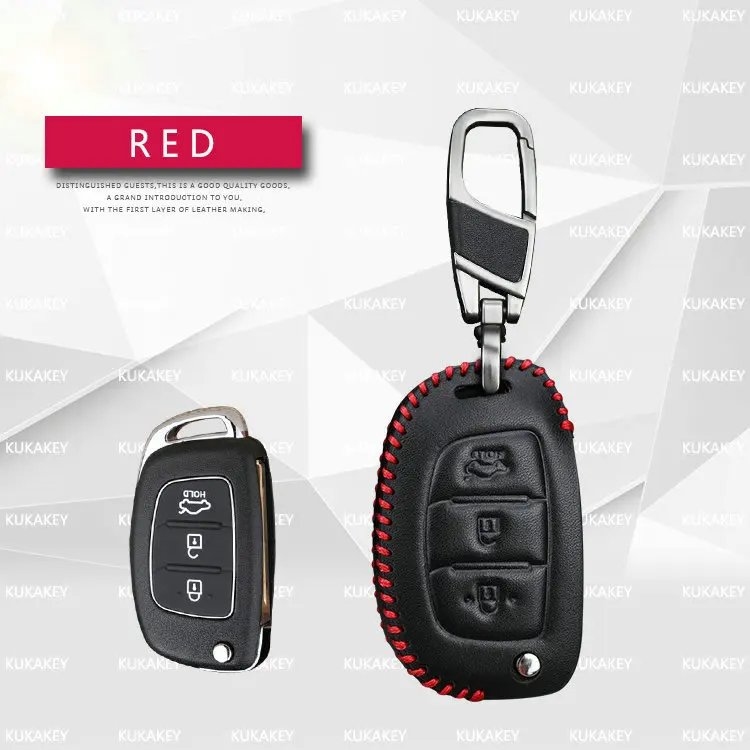KUKAKEY чехол для ключей автомобиля из натуральной кожи для hyundai i10 i20 i30 HB20 IX25 IX35 IX45 TUCSON Avante, держатель для ключей, автомобильные аксессуары - Название цвета: Red-C235-1