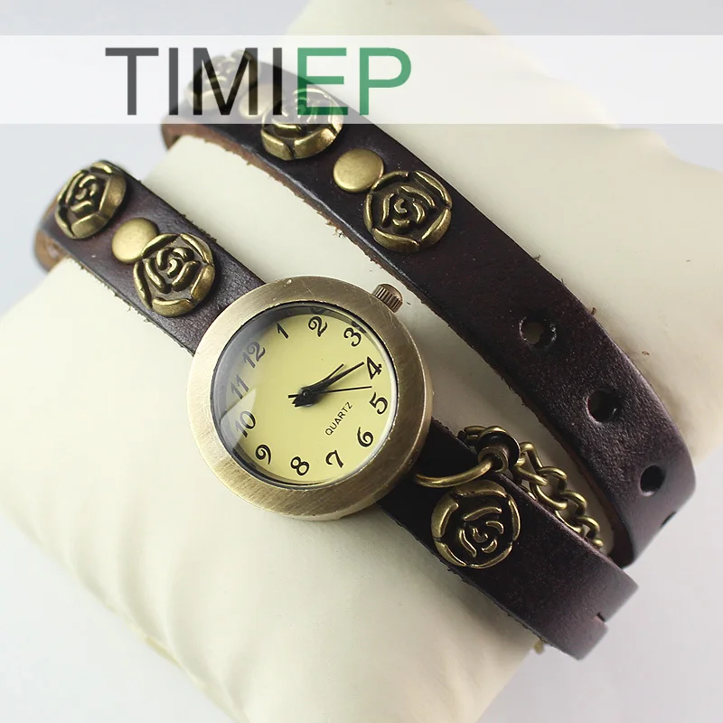 Новые модные женские часы наручные винтажный дизайн коричневый Бесплатная