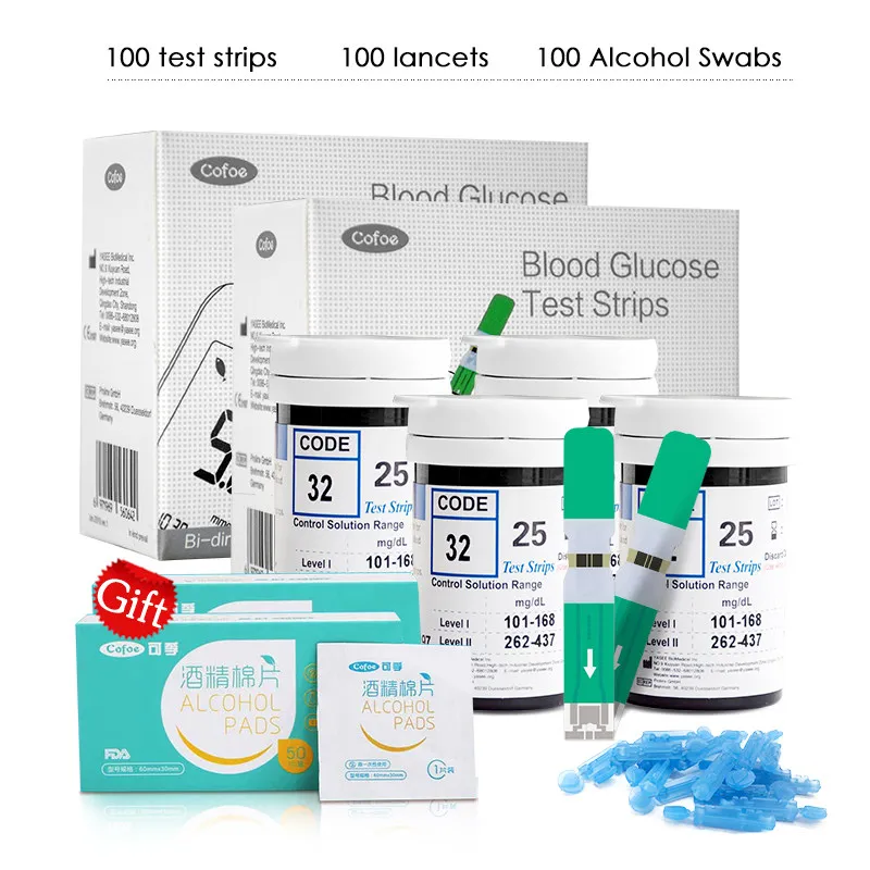100 strips lancets Cofoe Yiling mg/dL глюкометр для диабета и тест-полоски и Ланцеты тест глюкометр для сахара в крови уход за здоровьем для мужчин и женщин - Цвет: 100 strips lancets