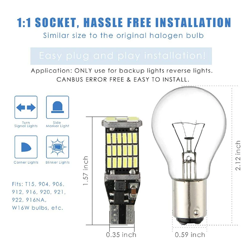 2 шт. светодиодный лампы T15 W16W 45 SMD 4014 супер яркий Замена ошибок LED камера заднего